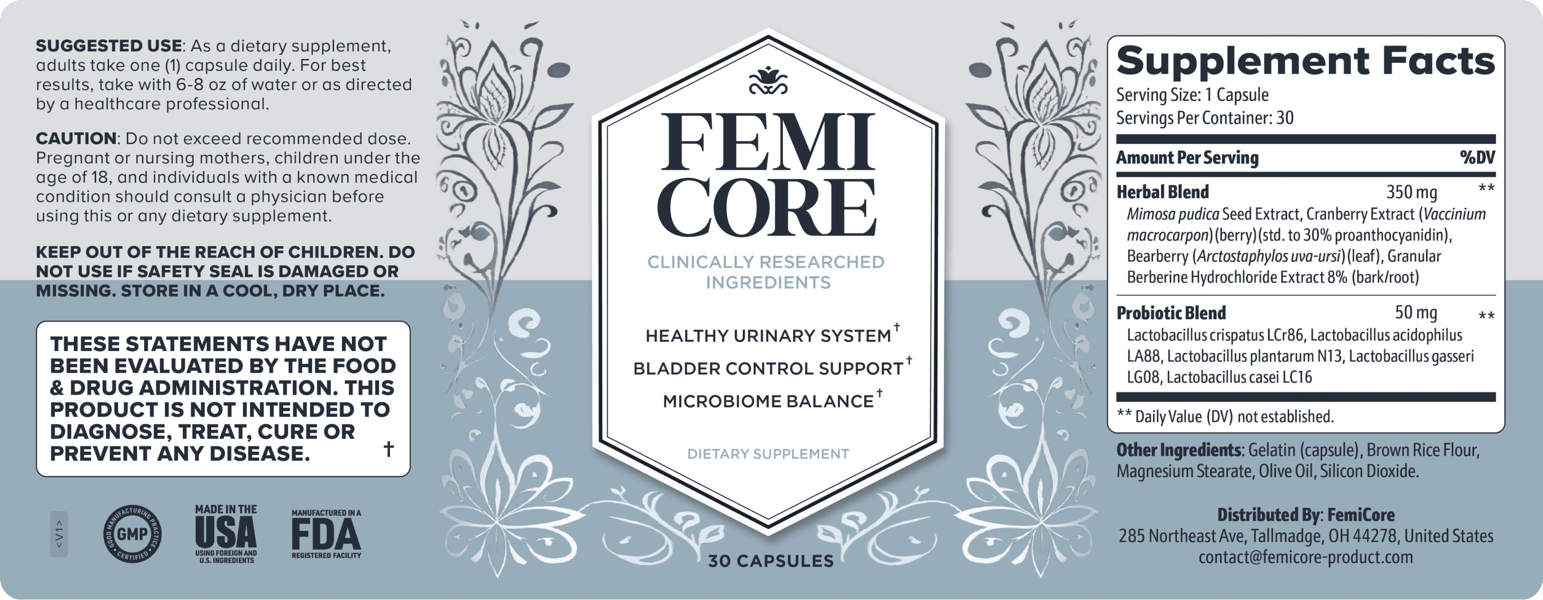 FemiCore Supplement Facts — Lab Verified
