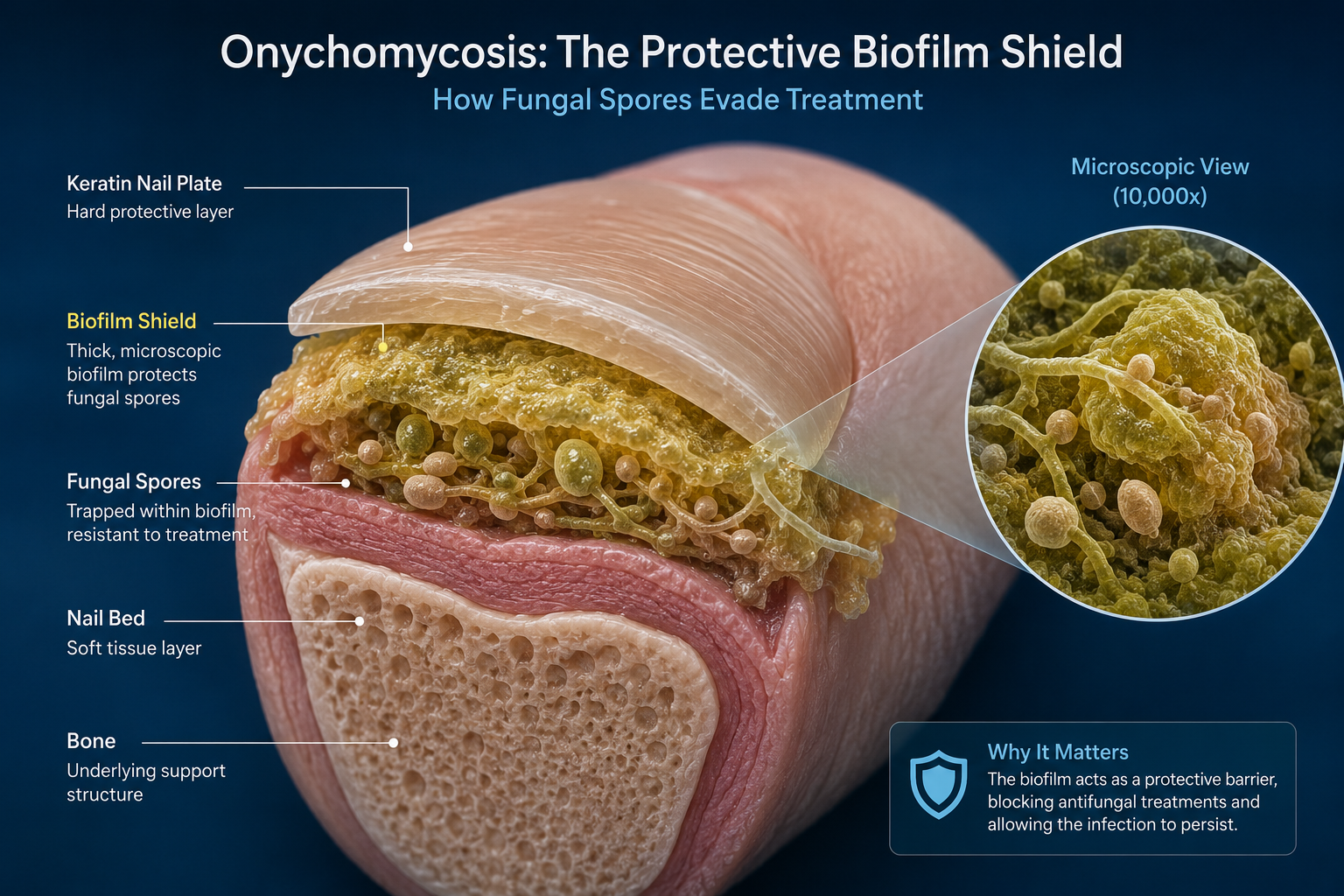 Microscopic view of nail biofilm
