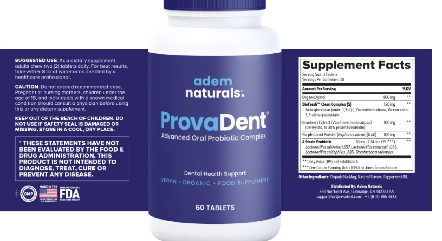 ProvaDent Supplement Facts — Full ingredient label